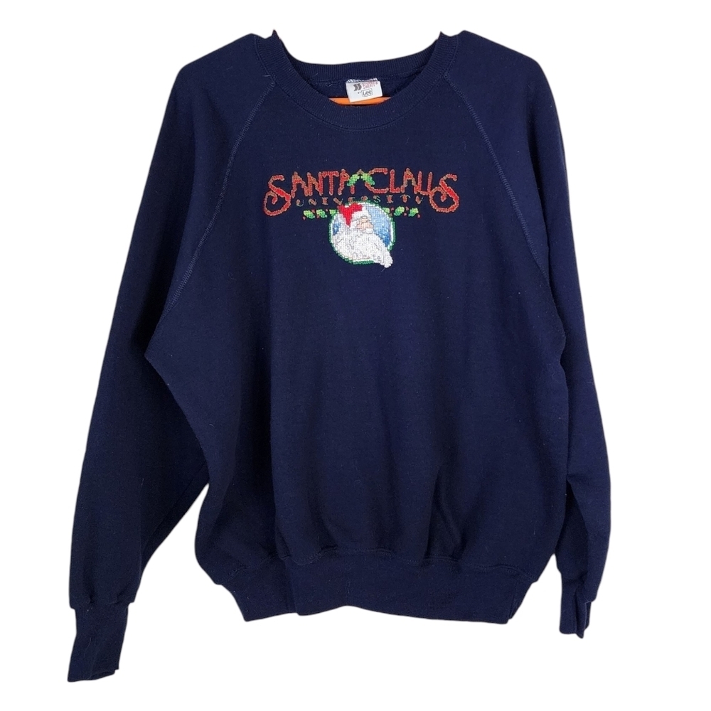 SANTA CLAUS UNIVERSITY 90s‎ Needlepoint Sweatshirt Christmas Y2K Holidaycore
